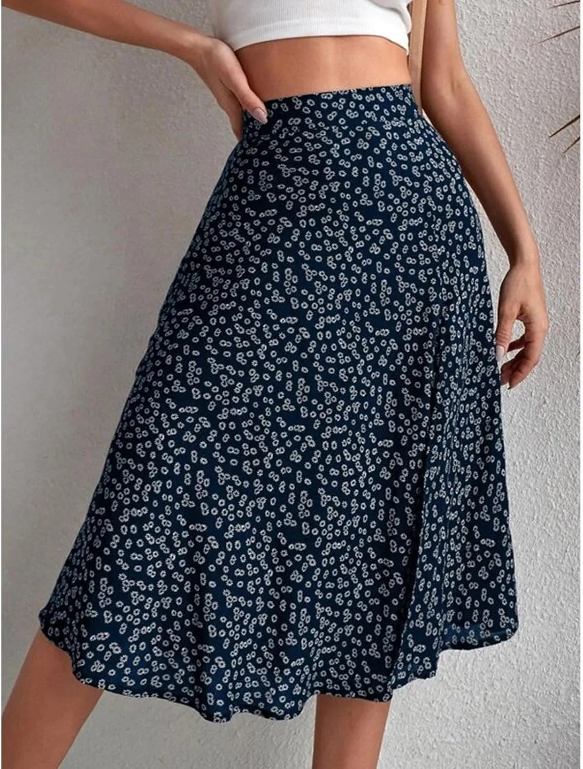 Women Boho Floral Skirts Slit Summer Flowy Split Maxi Skirt Lightweight High Waist A Line Skirts Beach Clothes