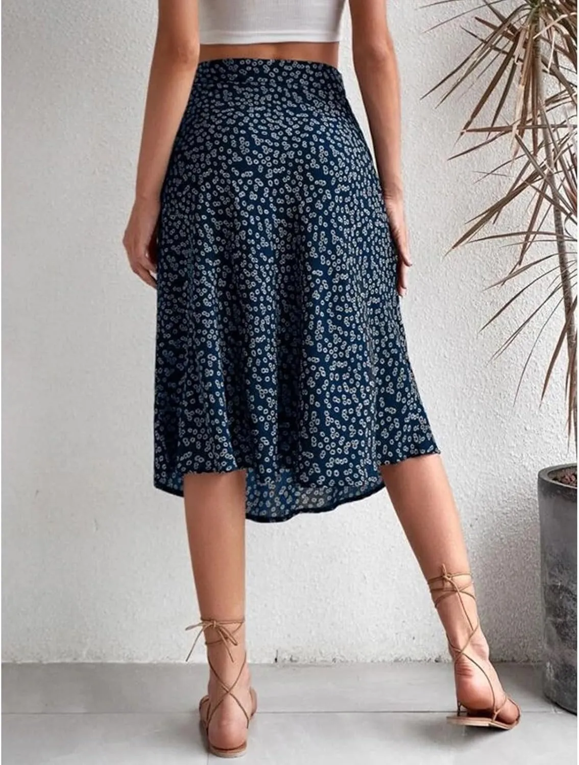 Women Boho Floral Skirts Slit Summer Flowy Split Maxi Skirt Lightweight High Waist A Line Skirts Beach Clothes