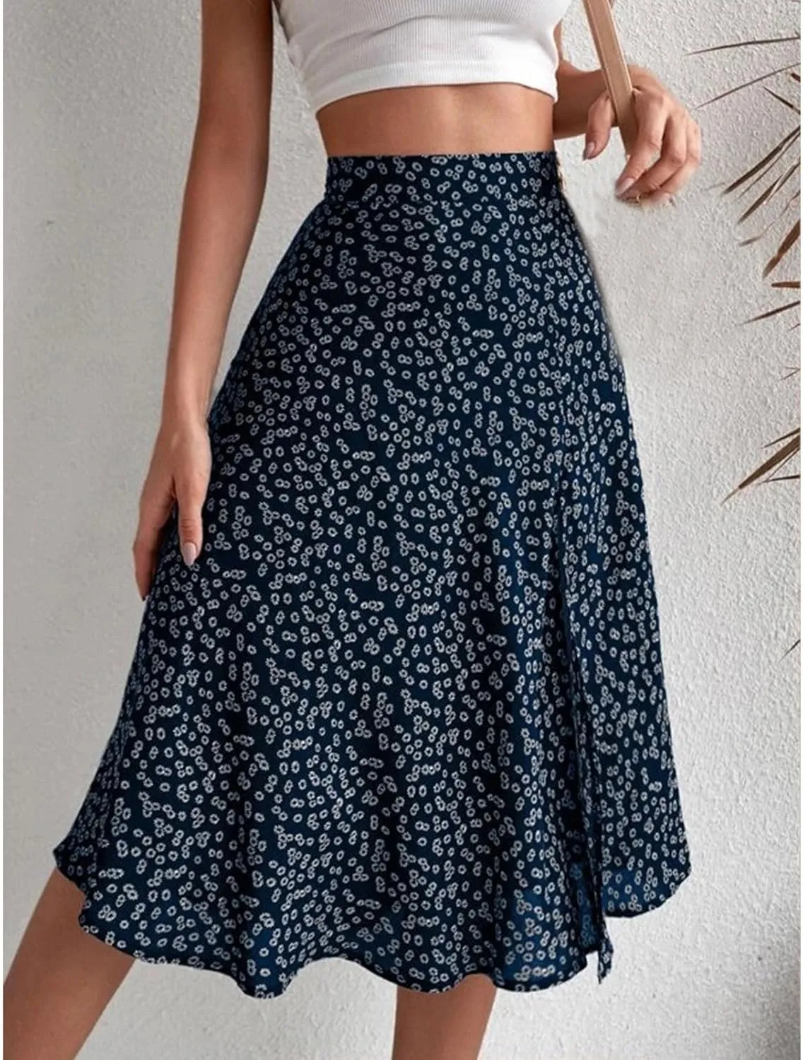 Women Boho Floral Skirts Slit Summer Flowy Split Maxi Skirt Lightweight High Waist A Line Skirts Beach Clothes