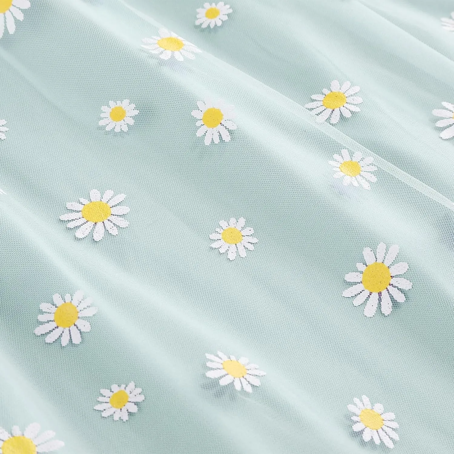 Women Daisy Embroidered Skirts Floral Mesh Casual Elastic High Waist Long Skirts Flower Swing A Line Skirts 2025