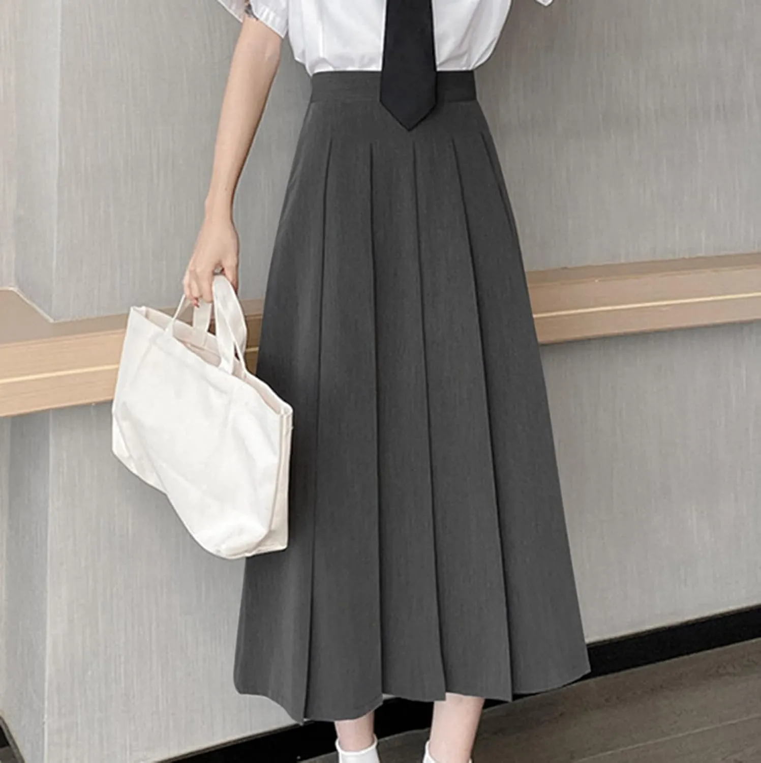 Women Girls Long High Waist Plain Pleated Skirt Skater Tennis School Uniform A-line Midi Skirts