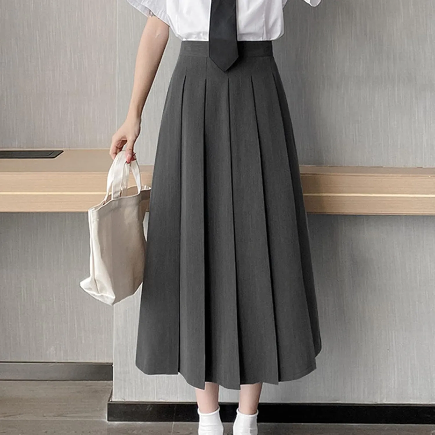 Women Girls Long High Waist Plain Pleated Skirt Skater Tennis School Uniform A-line Midi Skirts