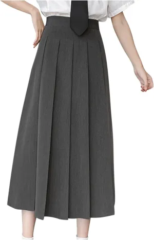 Women Girls Long High Waist Plain Pleated Skirt Skater Tennis School Uniform A-line Midi Skirts