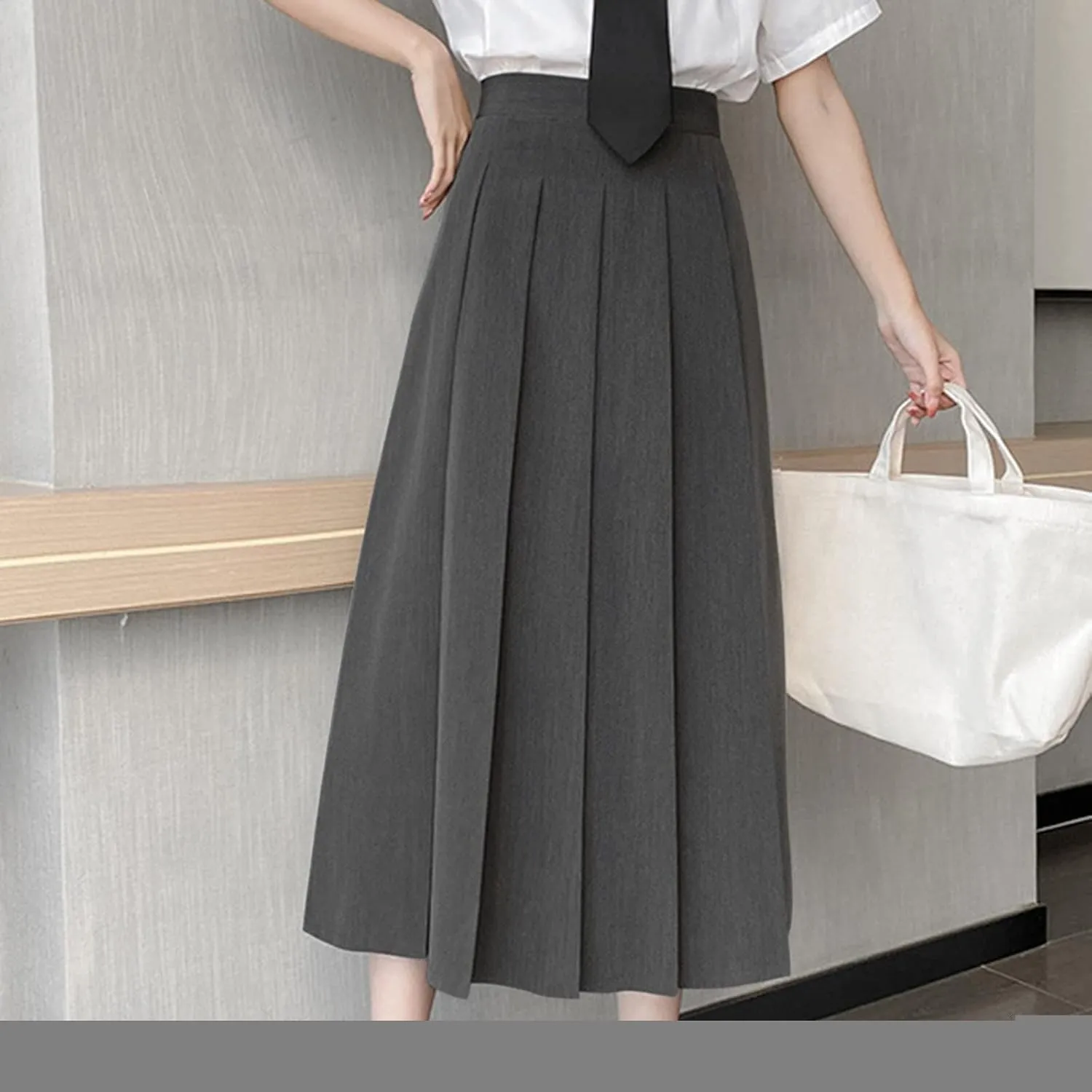 Women Girls Long High Waist Plain Pleated Skirt Skater Tennis School Uniform A-line Midi Skirts