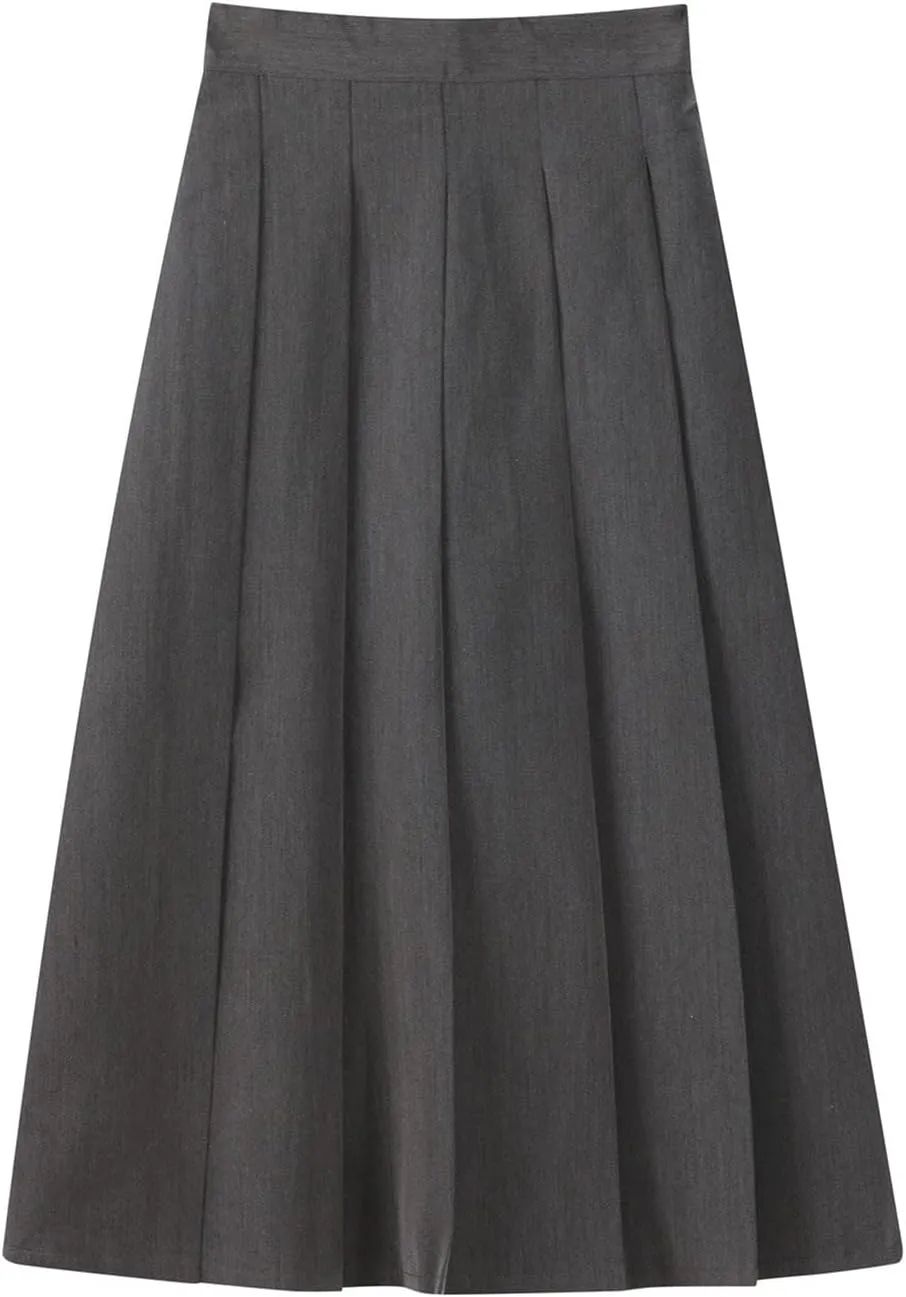 Women Girls Long High Waist Plain Pleated Skirt Skater Tennis School Uniform A-line Midi Skirts