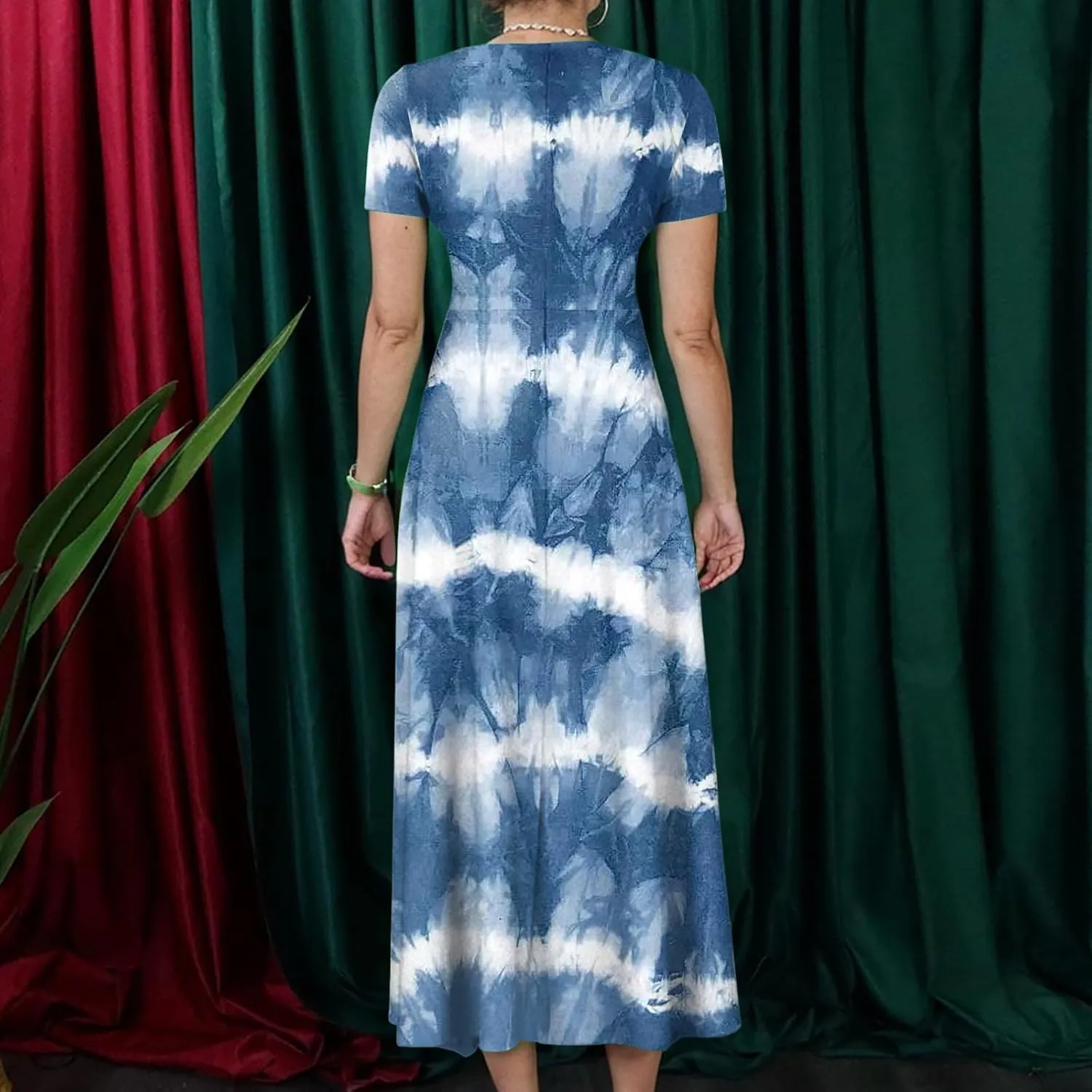 Women Plus Size Short Sleeve Dresses Summer Casual Maxi Dress Crew Neck Floral Flowy Beach A Line Dress with Pockets