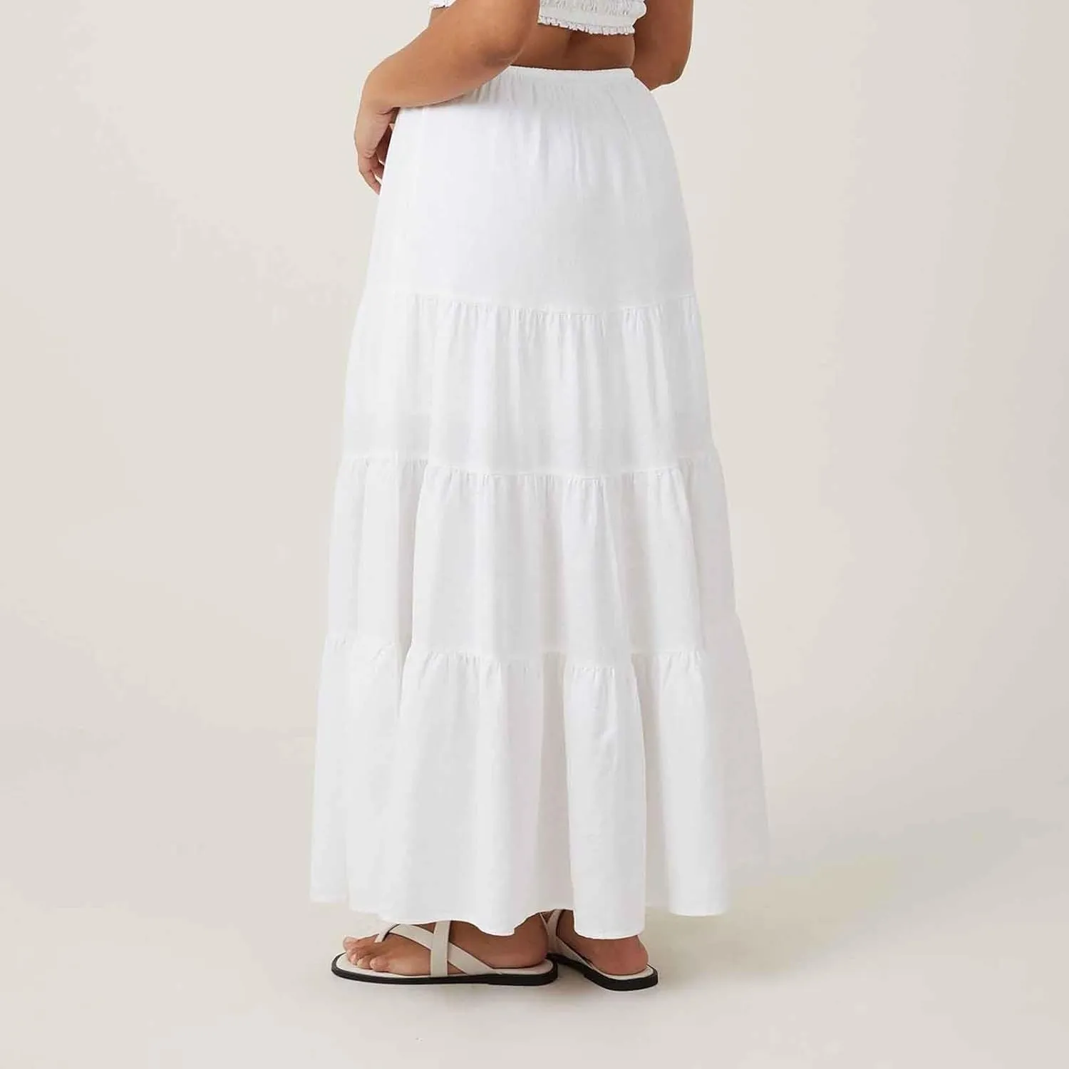 Women Ruched Ruffle Tiered Maxi Skirt, Summer Loose Flowy Casual Long Skirts High Waisted Drawstring Going Out Clothes