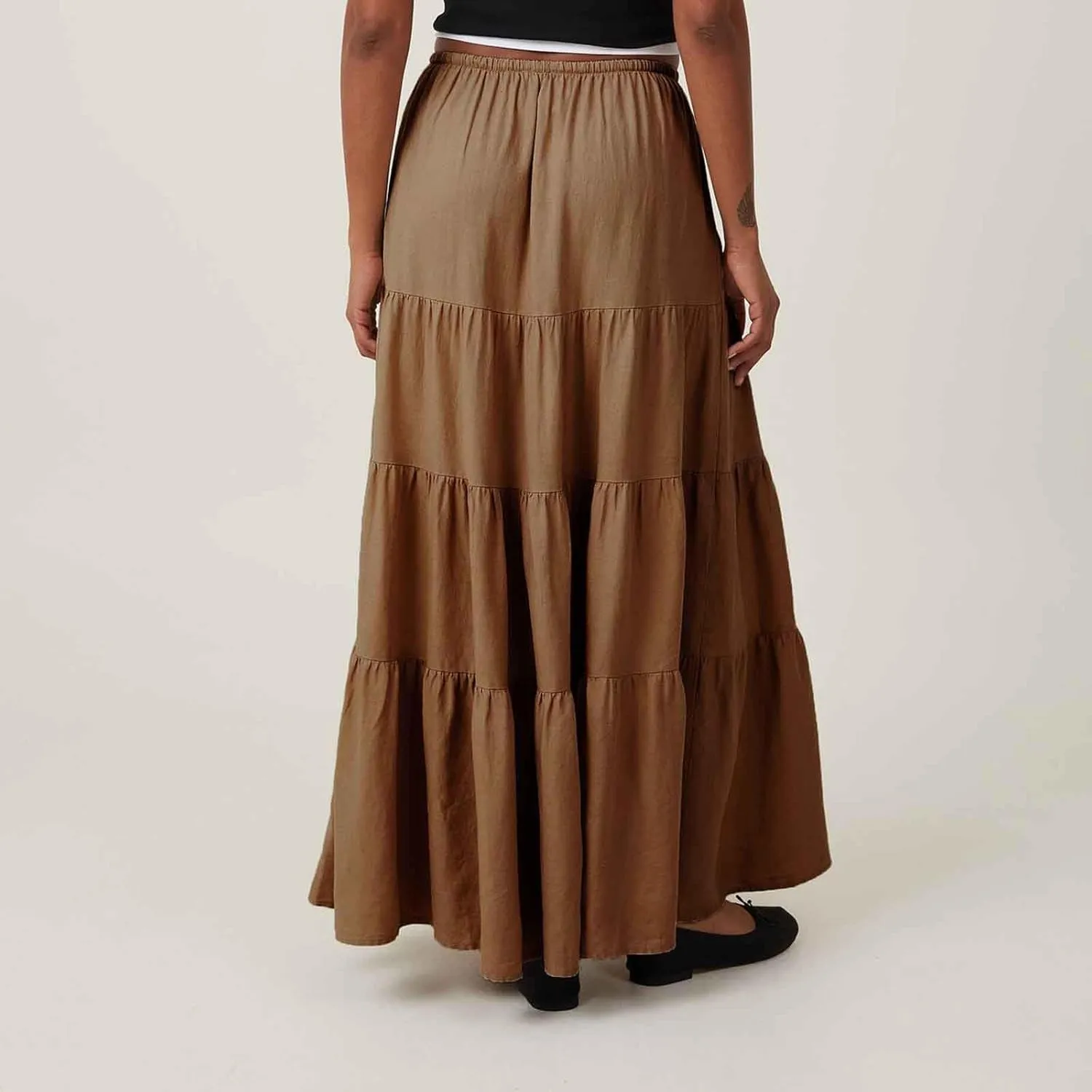 Women Ruched Ruffle Tiered Maxi Skirt, Summer Loose Flowy Casual Long Skirts High Waisted Drawstring Going Out Clothes