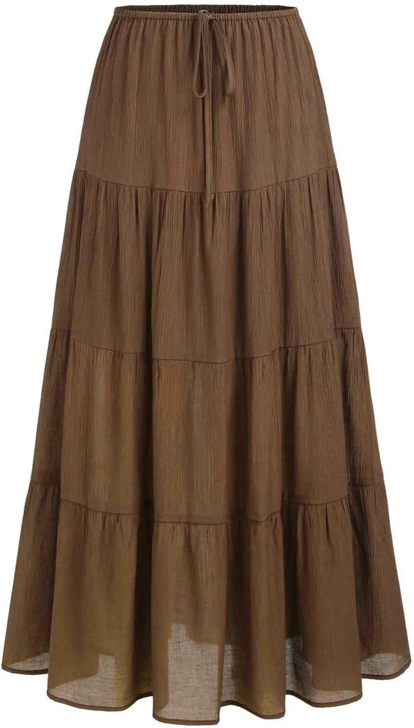 Women Ruched Ruffle Tiered Maxi Skirt, Summer Loose Flowy Casual Long Skirts High Waisted Drawstring Going Out Clothes