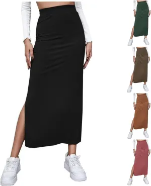 Women Side Split Bodycon Skirt Ribbed Knit Stretch Long Pencil Skirt 2025 Trendy Dressy Work Office Maxi Skirt