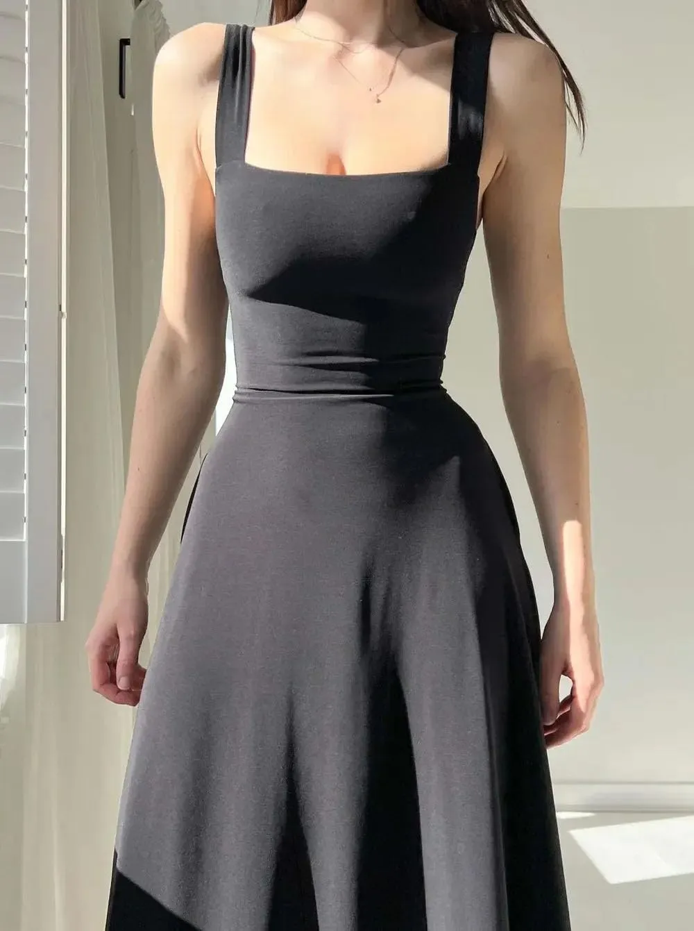 Women Thick Straps Mini Dress Sexy Casual Sleeveless Square Neck Back Lace Up Party Camisole Dresses