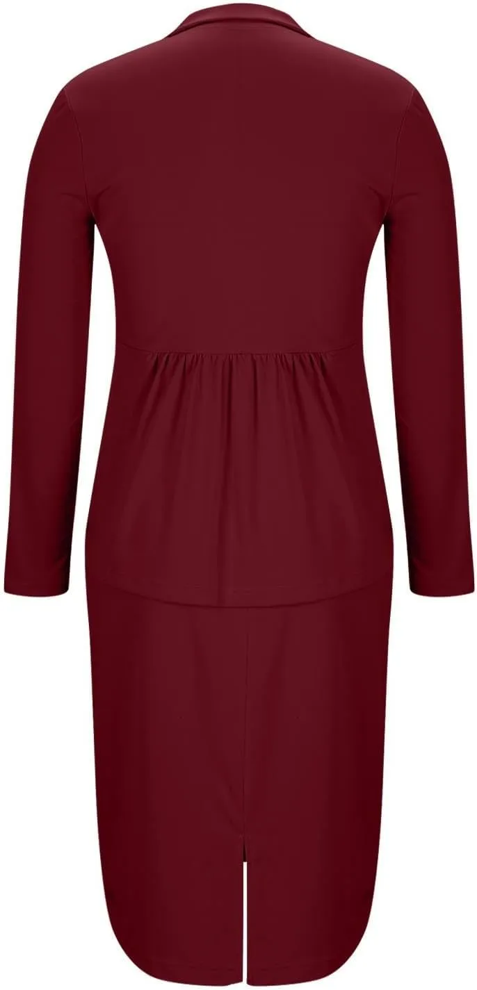 Women Wear to Work Dress 2 Piece Elegant Wrap Blazer Dresses Set Business Casual Long Sleeve Blazer and Pencil Skirt