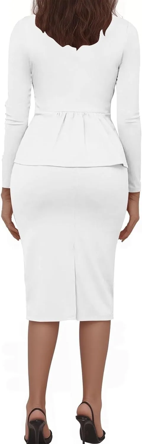 Women Wear to Work Dress 2 Piece Elegant Wrap Blazer Dresses Set Business Casual Long Sleeve Blazer and Pencil Skirt