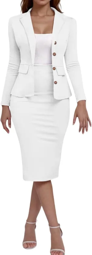 Women Wear to Work Dress 2 Piece Elegant Wrap Blazer Dresses Set Business Casual Long Sleeve Blazer and Pencil Skirt