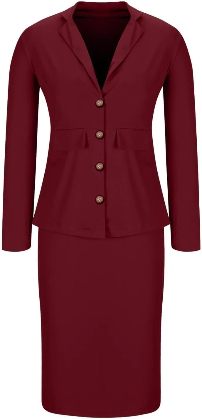 Women Wear to Work Dress 2 Piece Elegant Wrap Blazer Dresses Set Business Casual Long Sleeve Blazer and Pencil Skirt