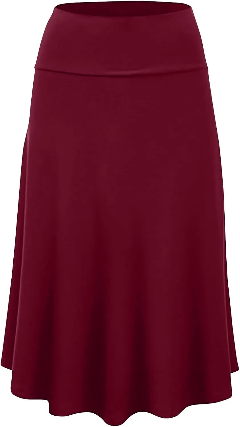 Women's Basic Midi Skirt Versatile Stretchy Flared Summer Casual High Waisted Skirt Pleated A-Line Skirts