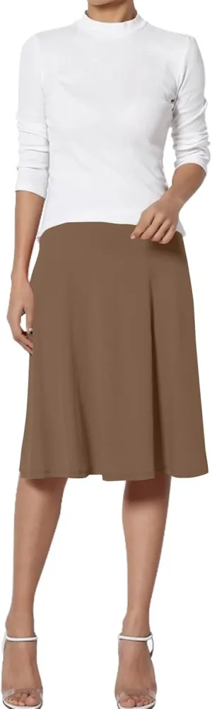 Womens Basic Midi Skirt Versatile Stretchy Flared Summer Casual High Waisted Skirt Pleated A-Line Skirts
