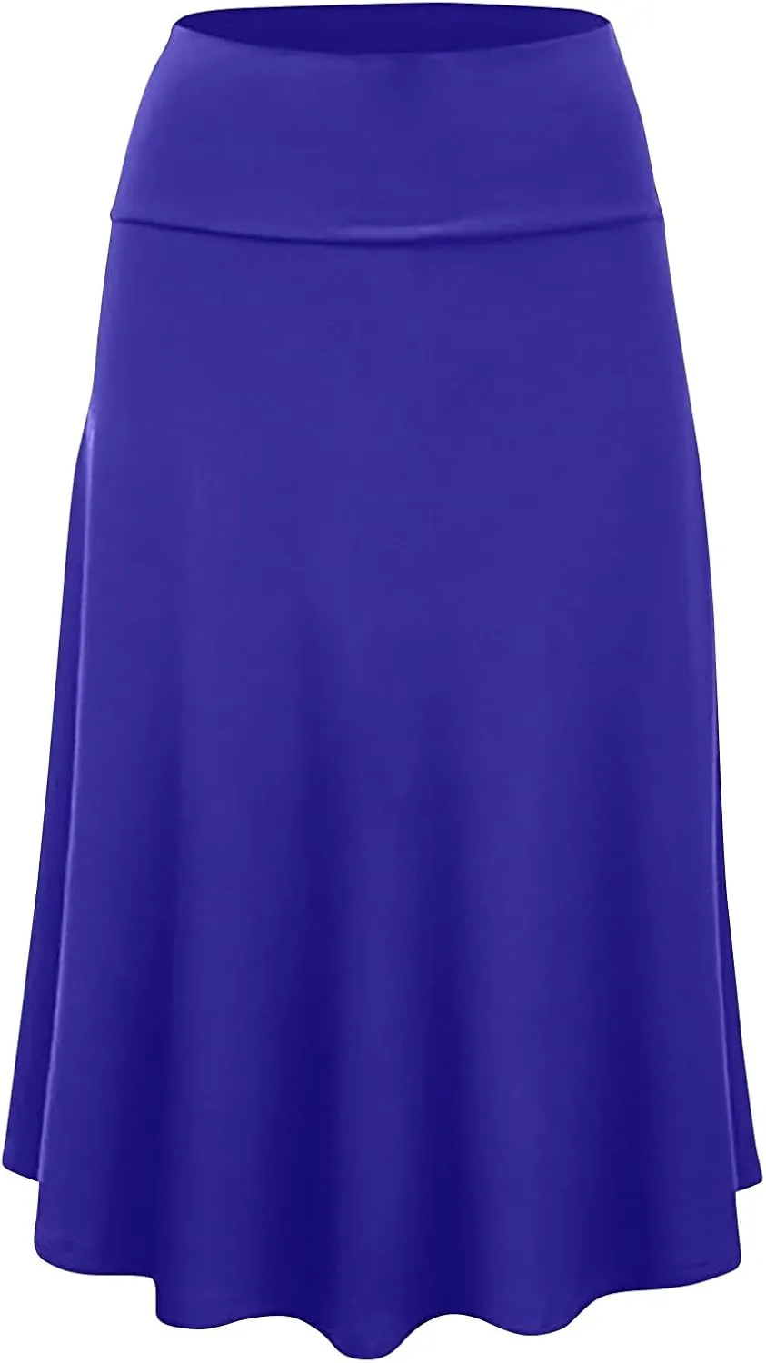 Womens Basic Midi Skirt Versatile Stretchy Flared Summer Casual High Waisted Skirt Pleated A-Line Skirts