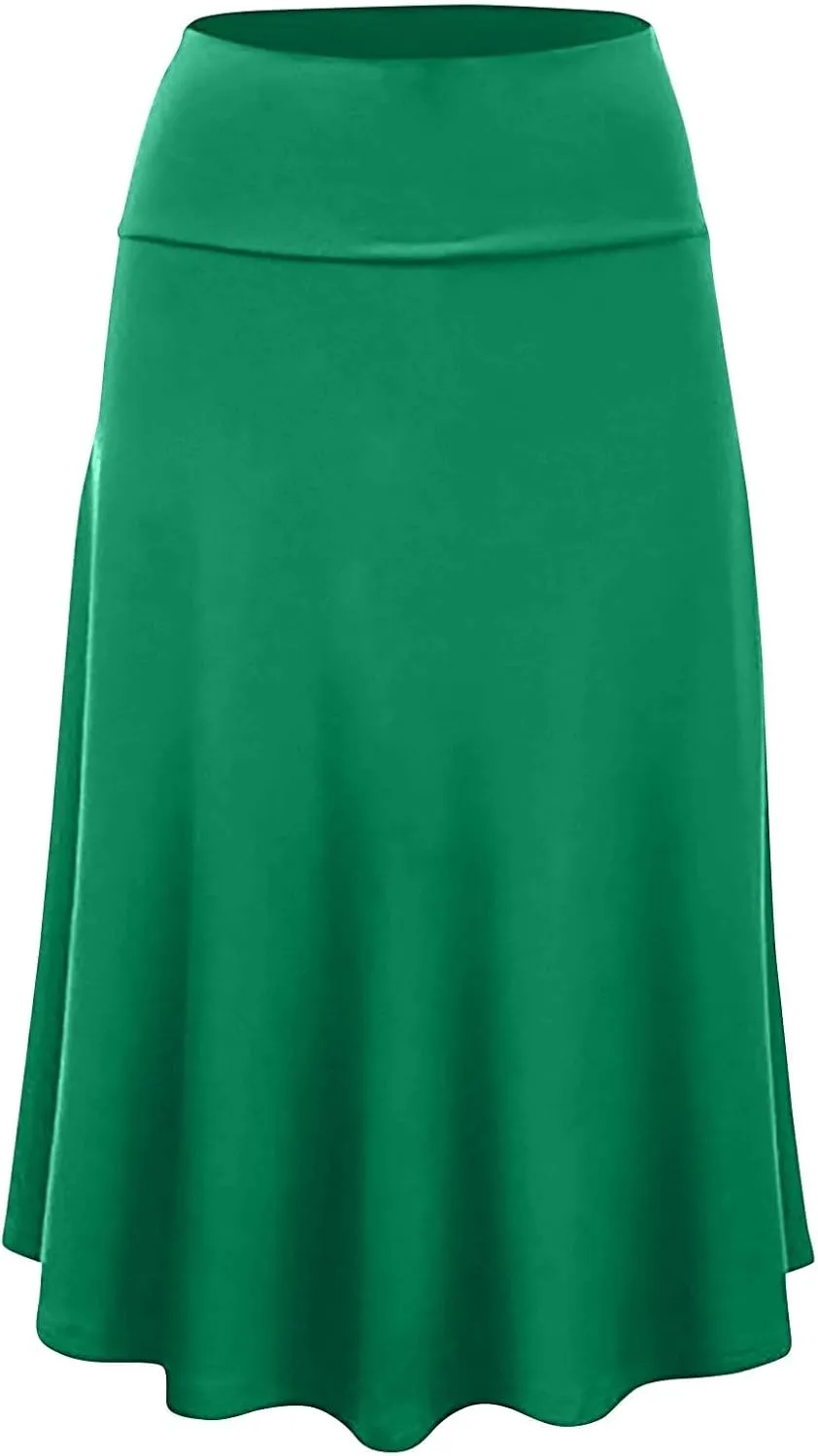 Women's Basic Midi Skirt Versatile Stretchy Flared Summer Casual High Waisted Skirt Pleated A-Line Skirts