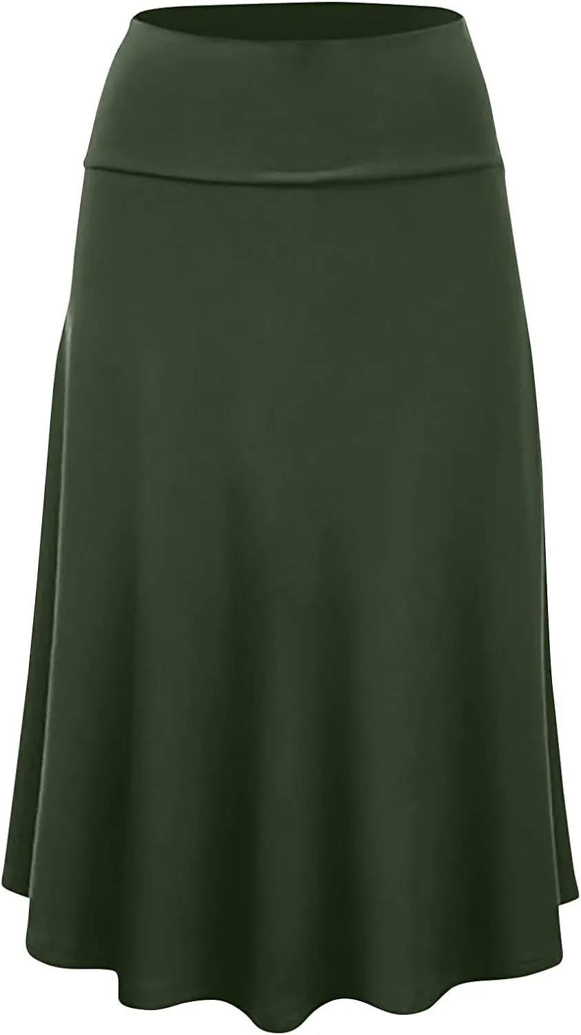 Womens Basic Midi Skirt Versatile Stretchy Flared Summer Casual High Waisted Skirt Pleated A-Line Skirts