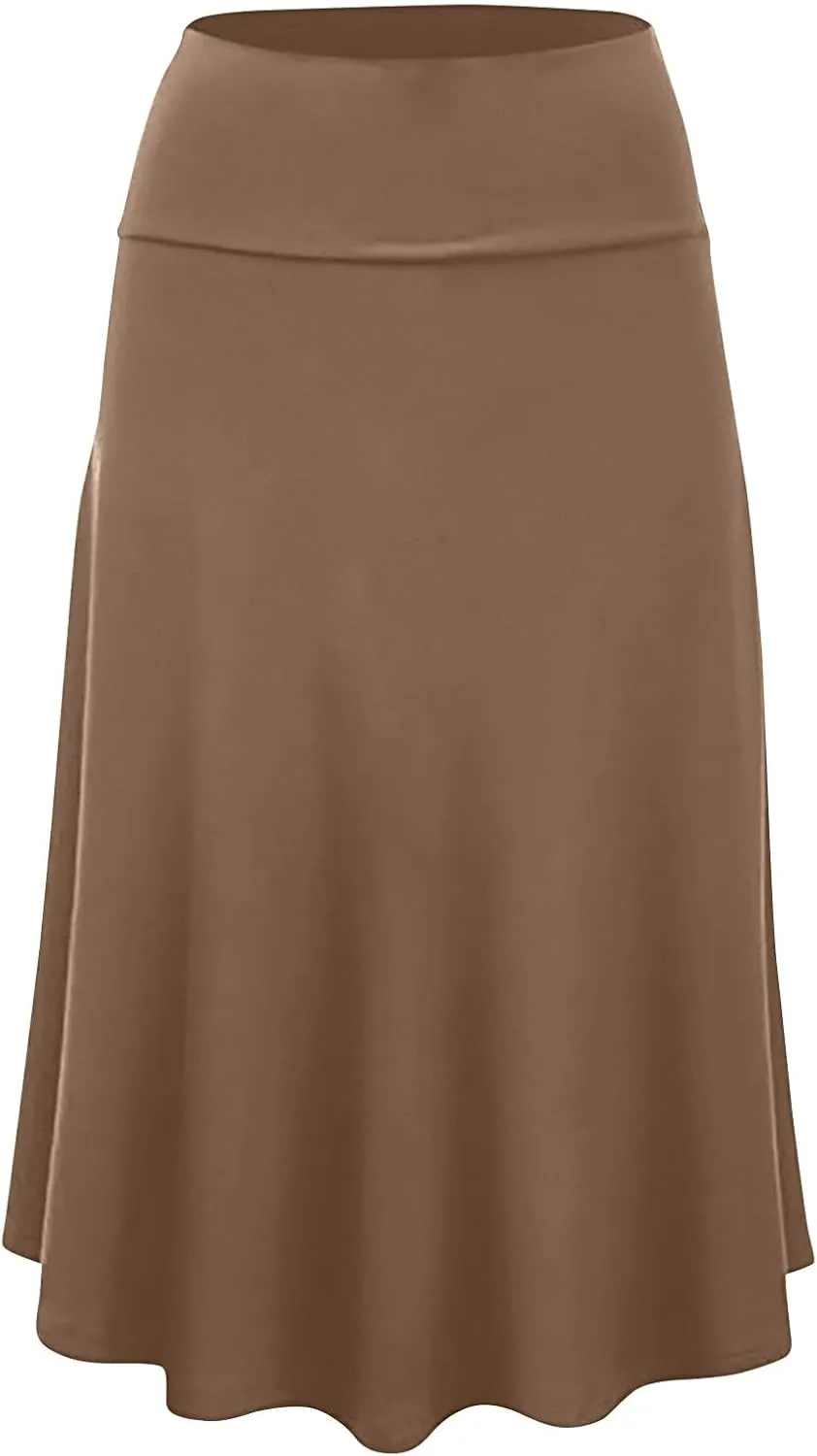 Women's Basic Midi Skirt Versatile Stretchy Flared Summer Casual High Waisted Skirt Pleated A-Line Skirts