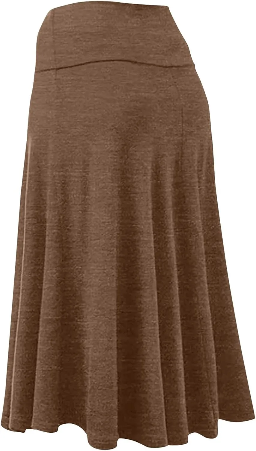 Women's Basic Midi Skirt Versatile Stretchy Flared Summer Casual High Waisted Skirt Pleated A-Line Skirts