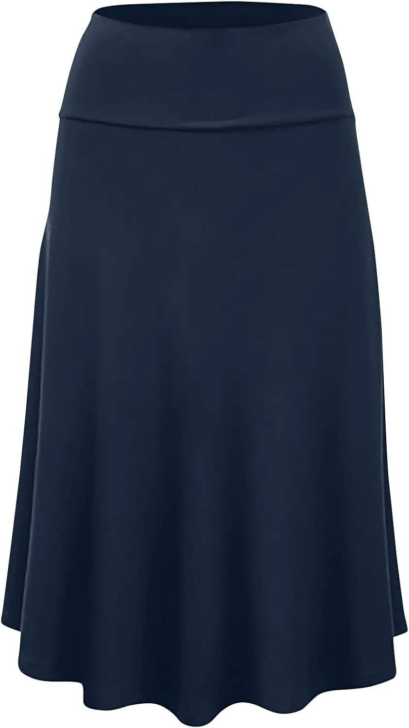 Womens Basic Midi Skirt Versatile Stretchy Flared Summer Casual High Waisted Skirt Pleated A-Line Skirts