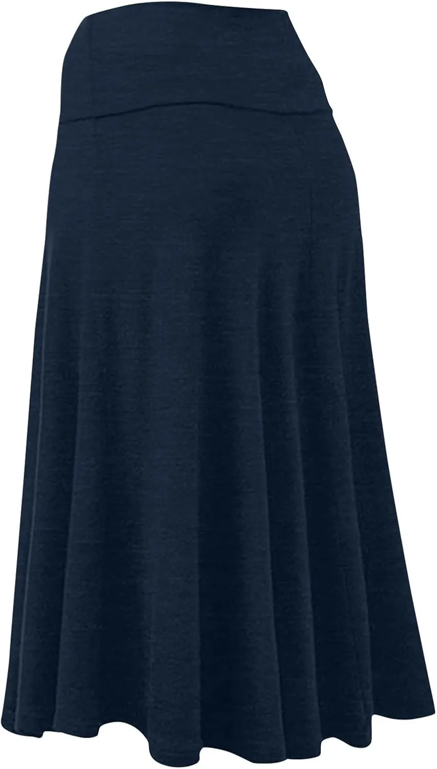 Womens Basic Midi Skirt Versatile Stretchy Flared Summer Casual High Waisted Skirt Pleated A-Line Skirts