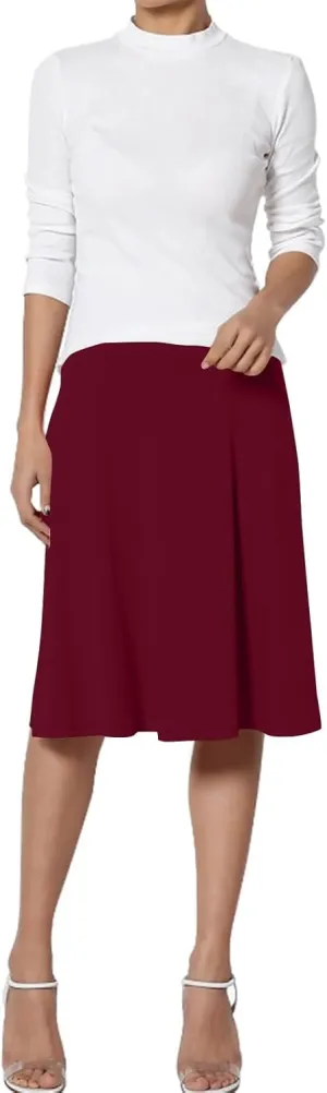 Women's Basic Midi Skirt Versatile Stretchy Flared Summer Casual High Waisted Skirt Pleated A-Line Skirts