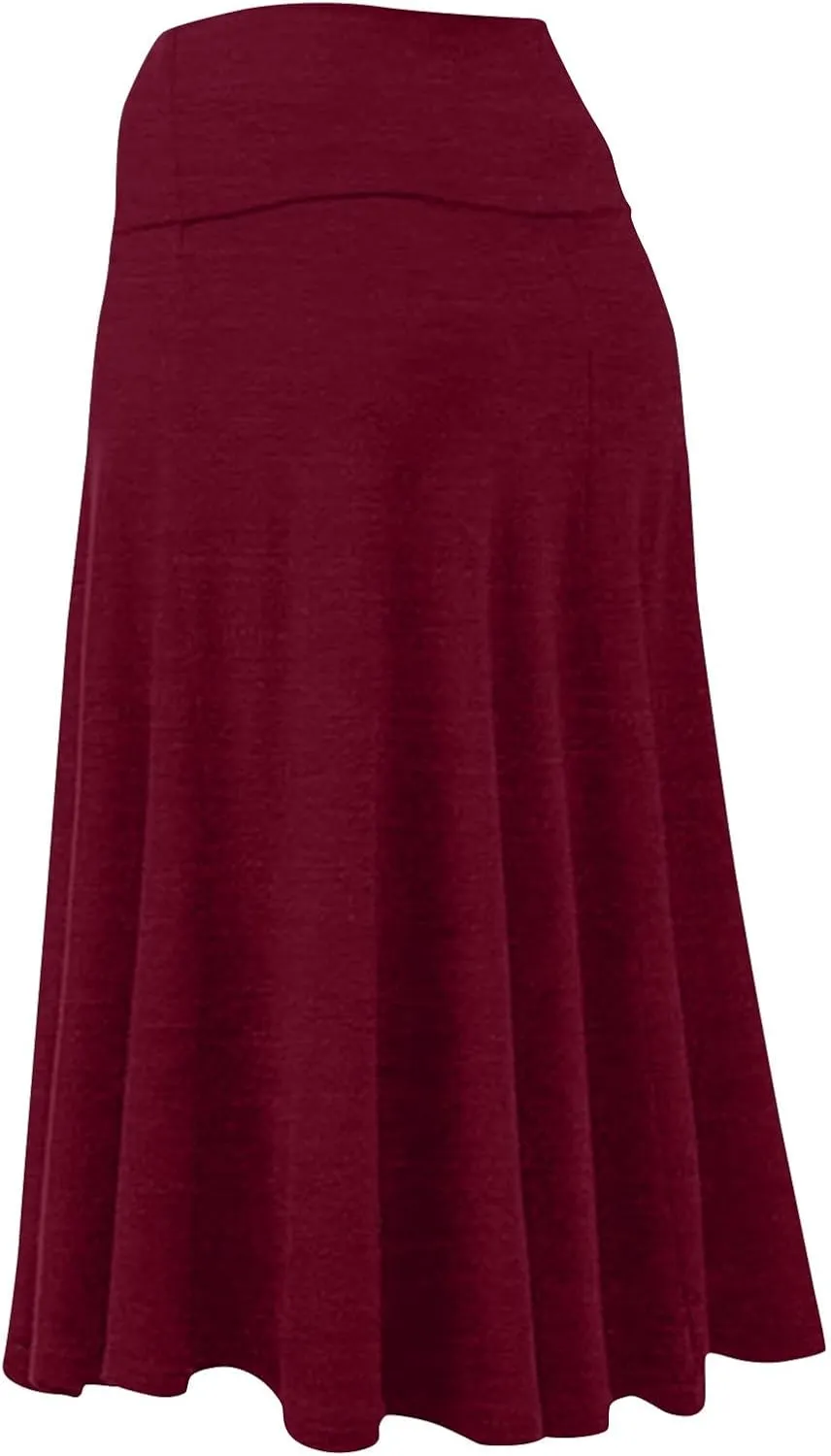 Women's Basic Midi Skirt Versatile Stretchy Flared Summer Casual High Waisted Skirt Pleated A-Line Skirts
