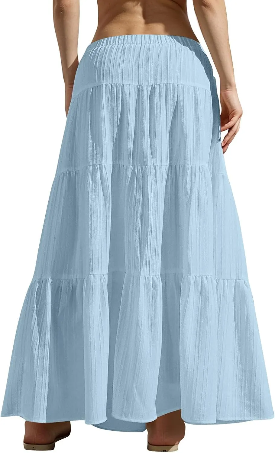 Women's Beach Vacation Skirts Summer Flowy Ruffle Boho Pleated Drawstring Maxi Skirt Casual Fashion Flowy Skirts