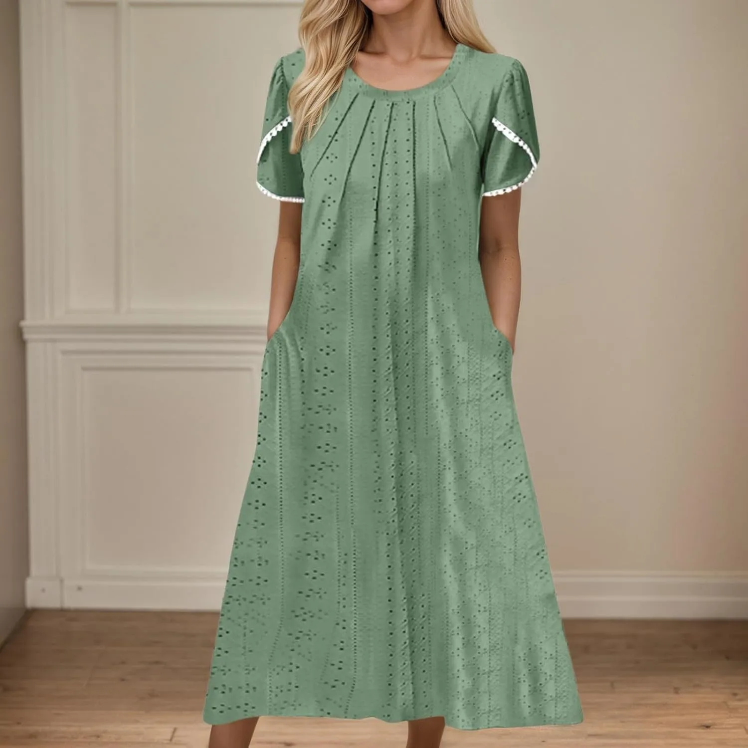 Women's Boho Floral Maxi Dress Summer Casual Crew Neck Short Sleeve Dresses Flowy Bohemian Tshirt Dress with Pockets