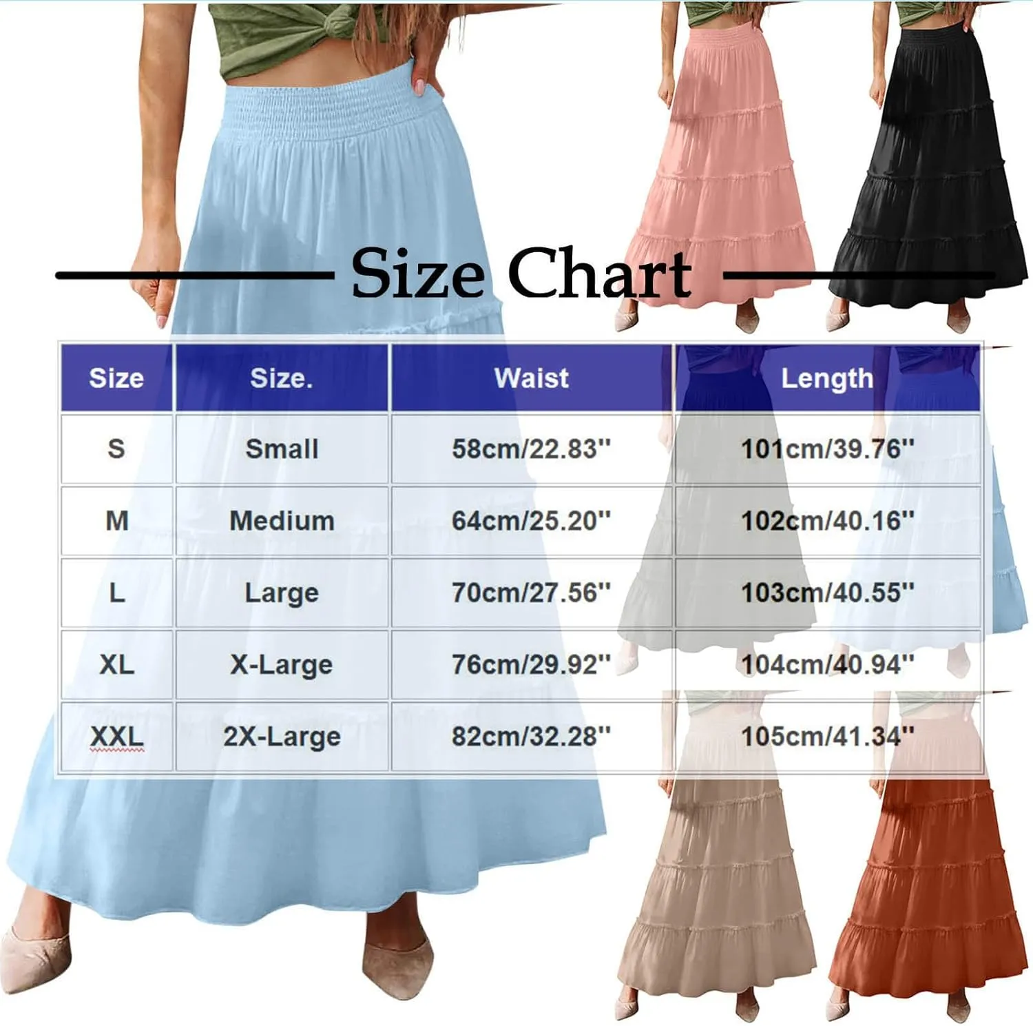 Womens Boho Maxi Skirt Summer Elastic High Waisted Swing Tiered Ruffle A-Line Skirts 2025 Fashion Beach Long Skirt