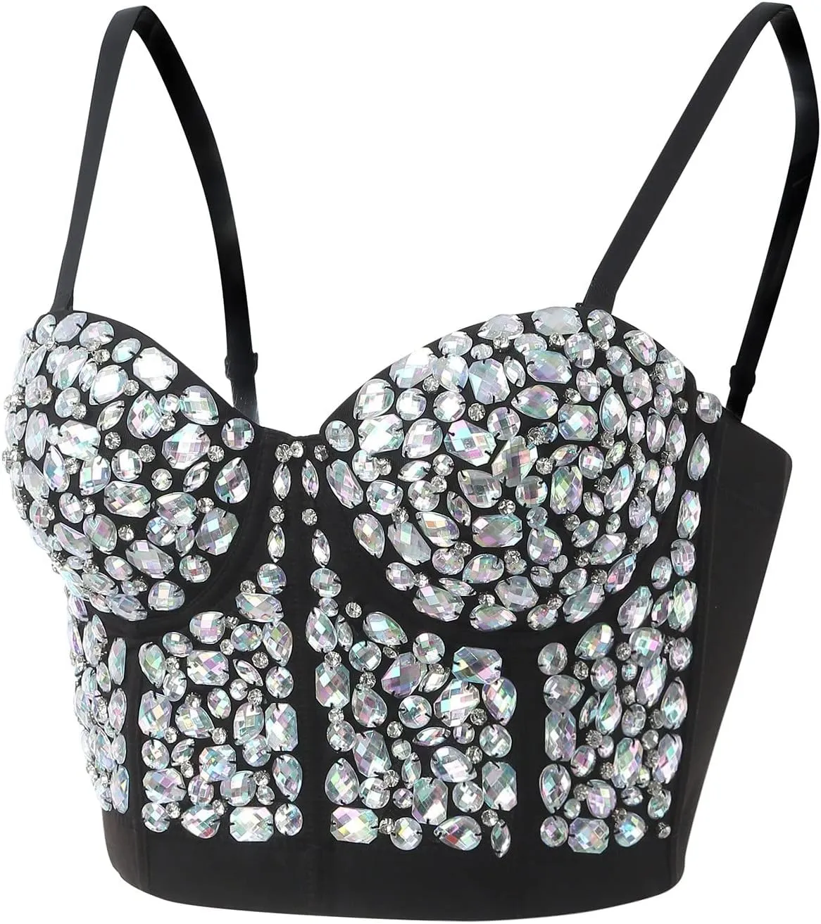 Women's Bustier Rhinestone Diamond Tank Push Up Bustier Brilliant Diamond Shiny Cami Bodysuit Beaded Sequins Sexy Top
