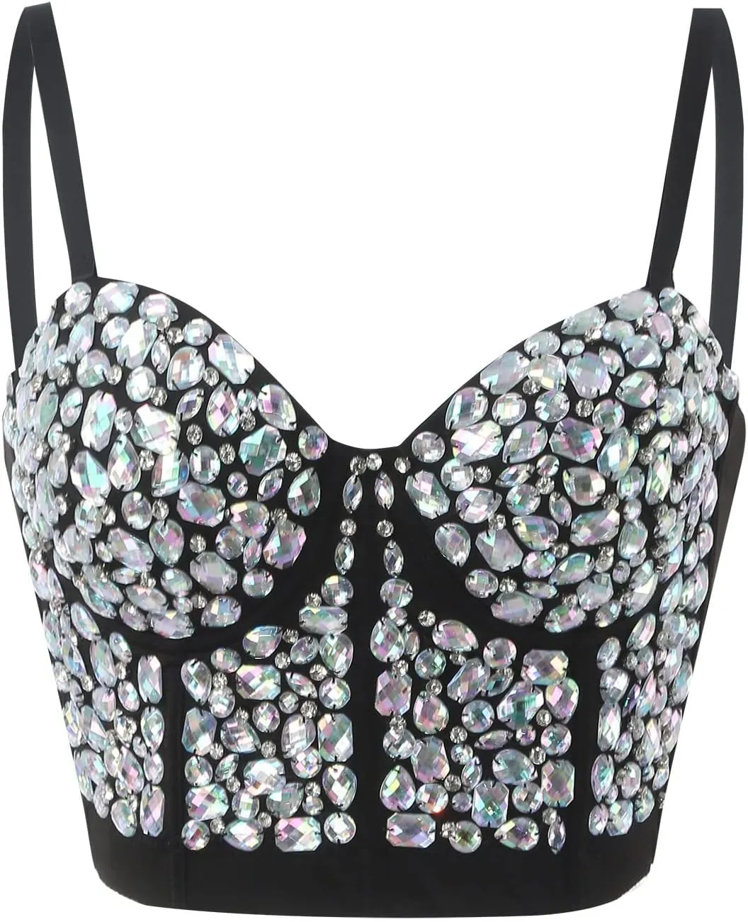 Women's Bustier Rhinestone Diamond Tank Push Up Bustier Brilliant Diamond Shiny Cami Bodysuit Beaded Sequins Sexy Top
