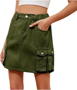 Womens Cargo Skirt Casual Denim Skirt Low Waist Pleated Jean Skirt Trendy A-line Mini Skirt Workwear Y2K Streetwear