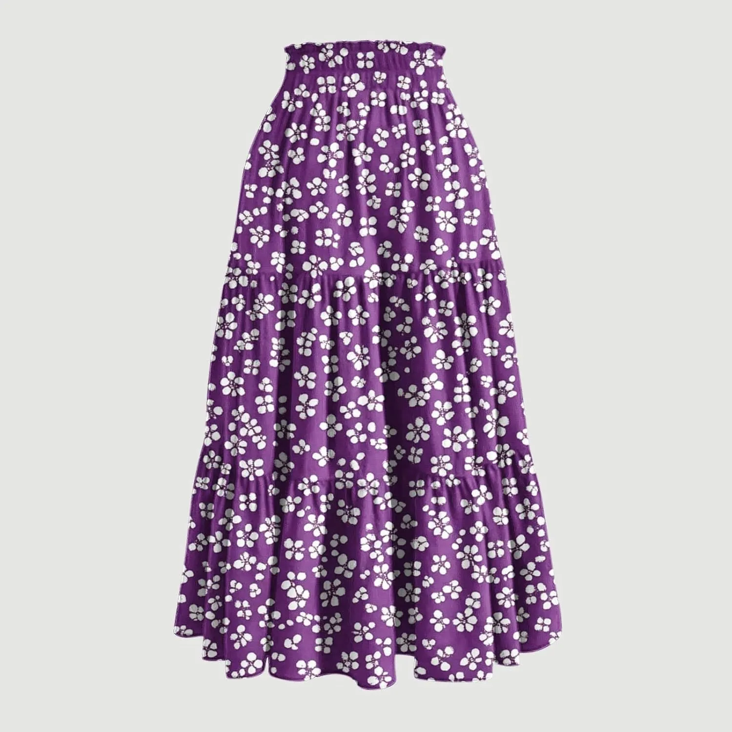 Womens Casual Boho Floral Skirts 2025 Summer Flowy Beach Skirt Drawstring High Waist Tiered Pleated Maxi Skirts