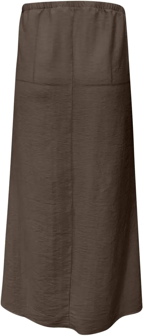 Womens Casual Maxi Skirts 2025 Summer Trendy Long Skirt Drawstring Waist Beach Vacation Soft Comfy Solid Work Clothes