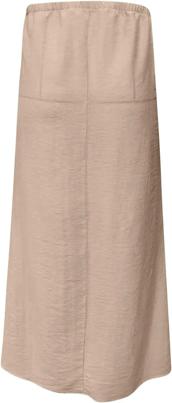 Womens Casual Maxi Skirts 2025 Summer Trendy Long Skirt Drawstring Waist Beach Vacation Soft Comfy Solid Work Clothes
