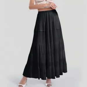 Women's Chiffon White Flowy Maxi Skirts Boho Summer Elastic Waisted Pleated A Line Long Skirt for Women 2025