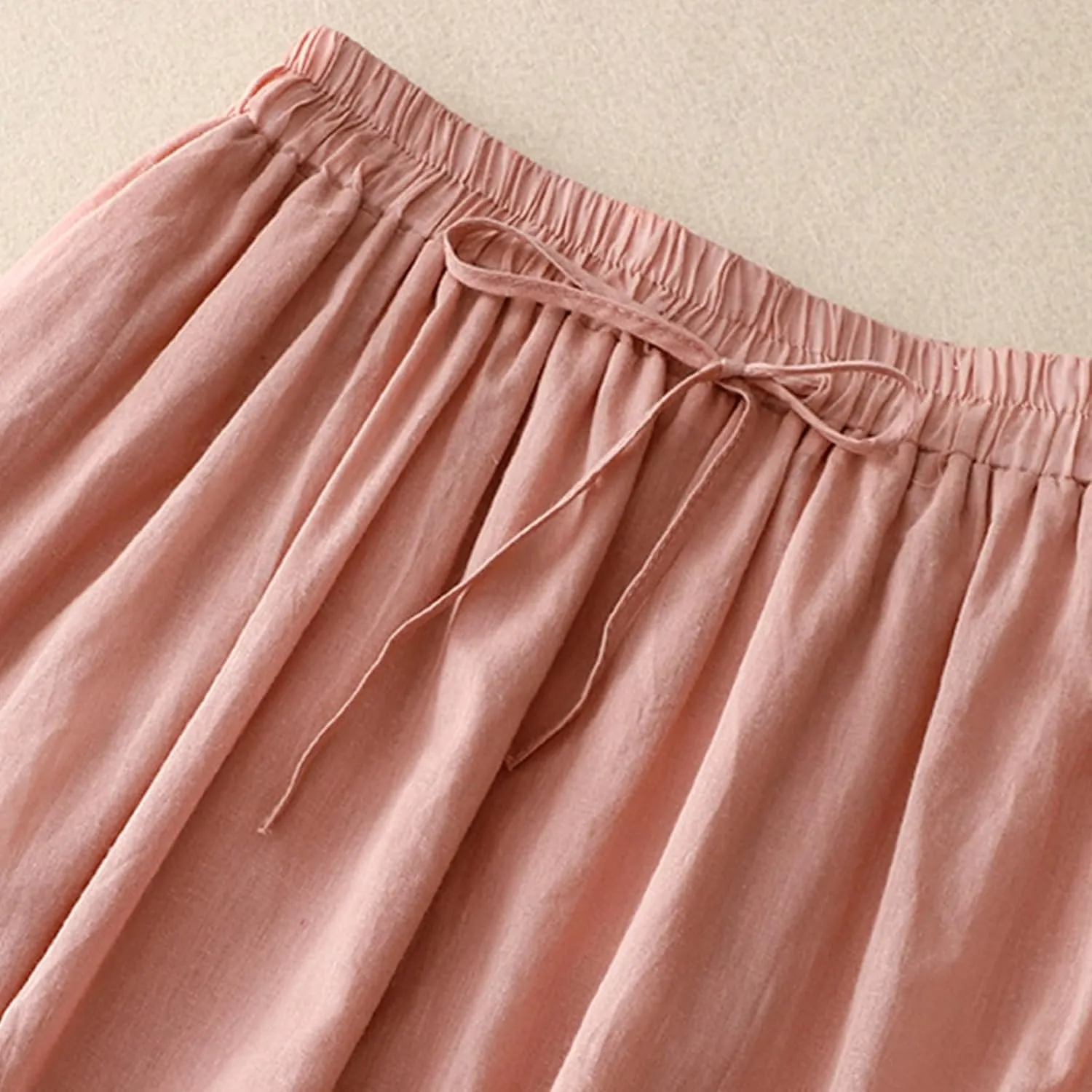 Womens Cotton Linen Skirts Summer Flowy Skirts Elastic High Waist Long Skirts Casual Vacation Outfits A Line Skirts