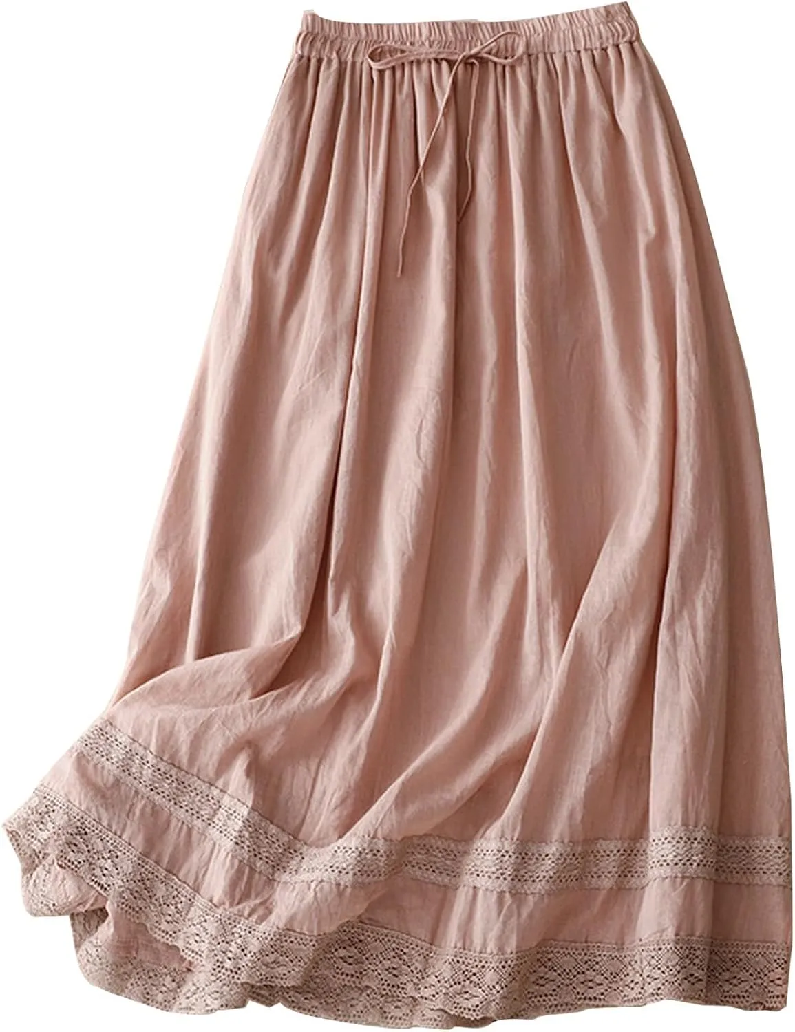 Womens Cotton Linen Skirts Summer Flowy Skirts Elastic High Waist Long Skirts Casual Vacation Outfits A Line Skirts