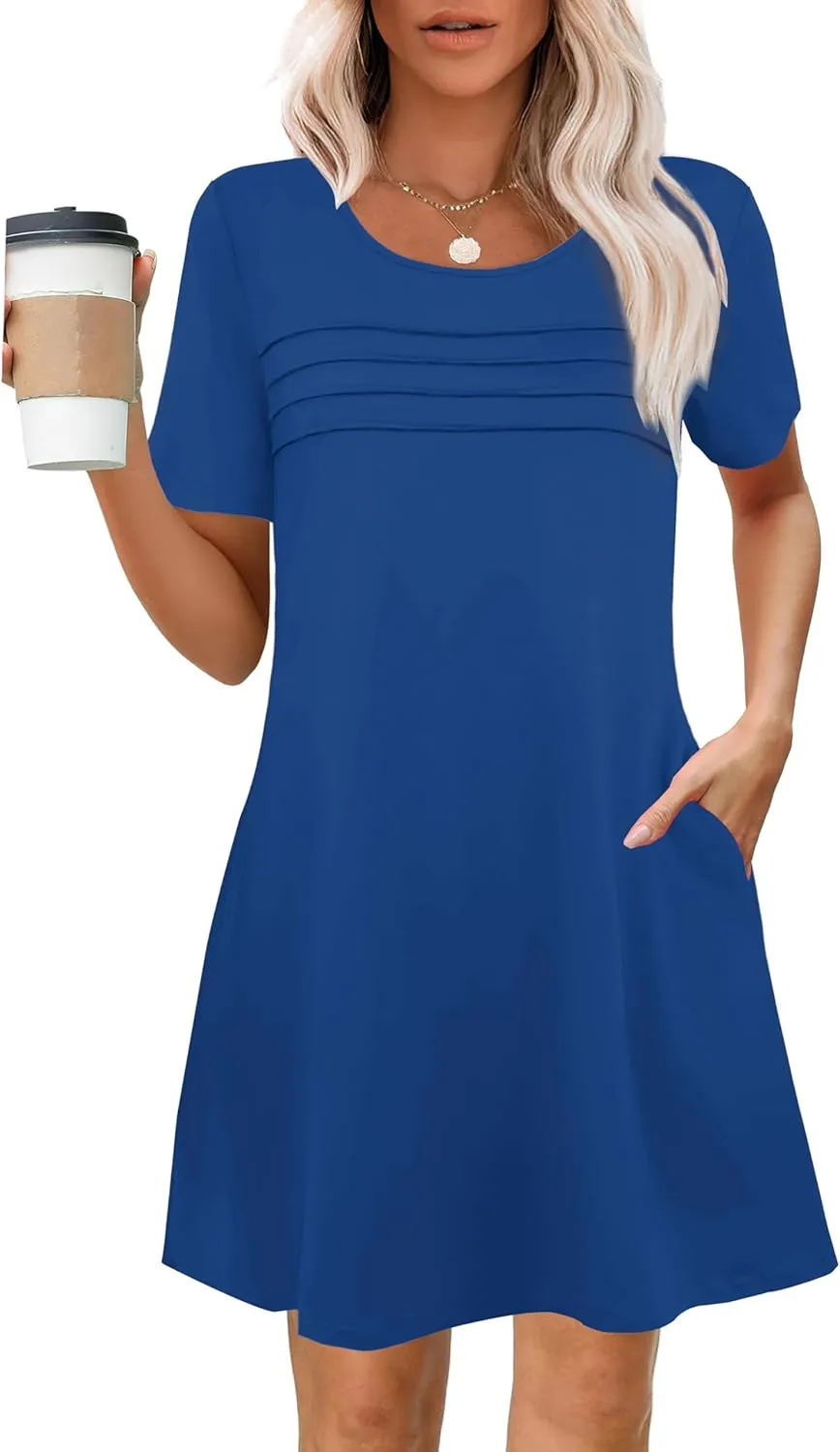 Womens Dresses Casual Short Sleeve Tunic Summer Midi Dress for Women S-XXL