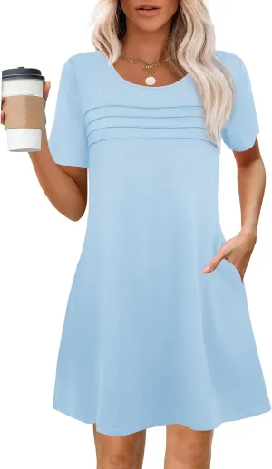 Womens Dresses Casual Short Sleeve Tunic Summer Midi Dress for Women S-XXL