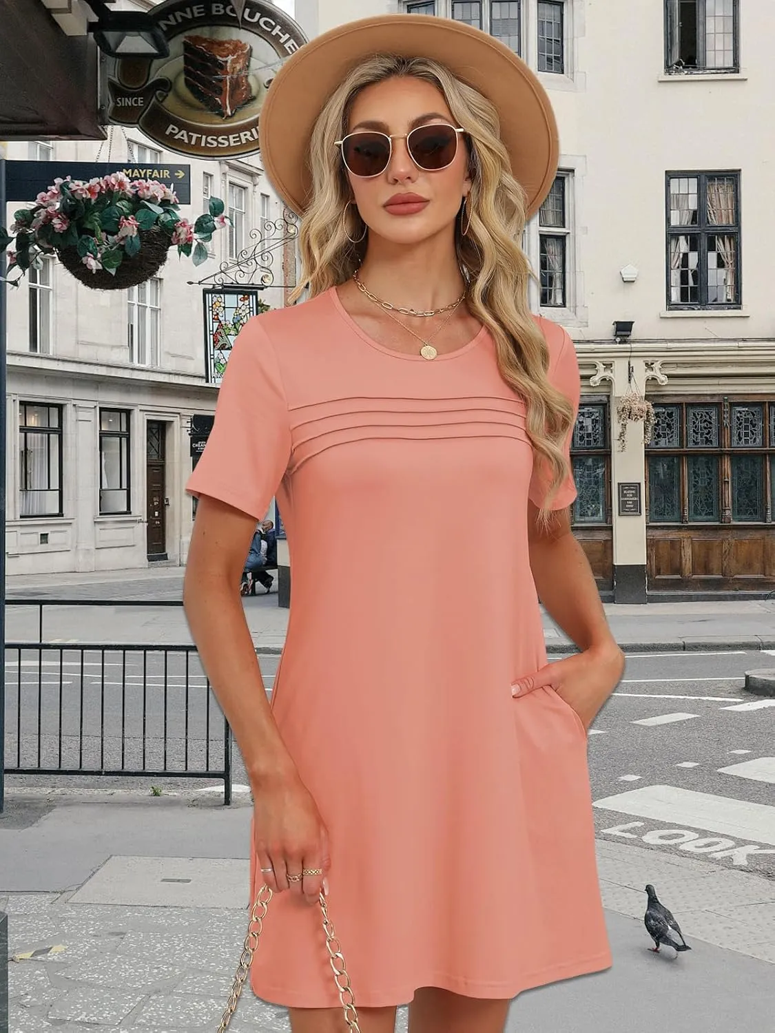 Womens Dresses Casual Short Sleeve Tunic Summer Midi Dress for Women S-XXL