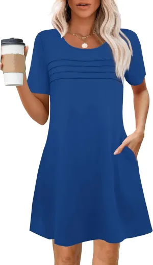 Womens Dresses Casual Short Sleeve Tunic Summer Midi Dress for Women S-XXL
