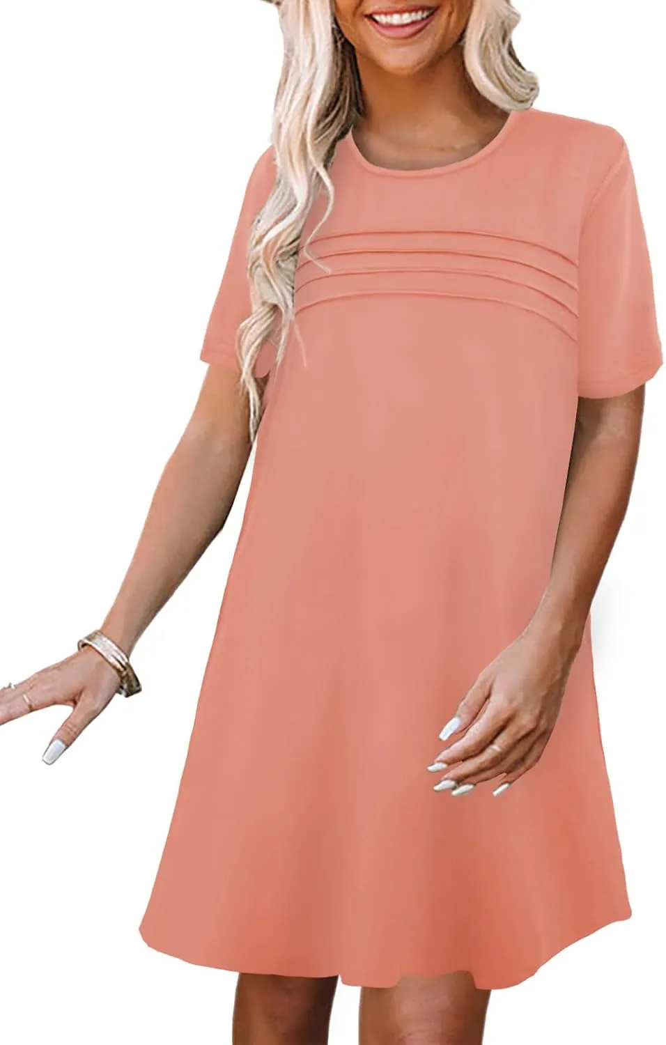 Womens Dresses Casual Short Sleeve Tunic Summer Midi Dress for Women S-XXL