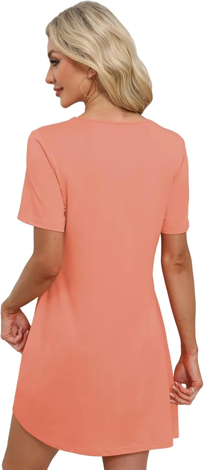 Womens Dresses Casual Short Sleeve Tunic Summer Midi Dress for Women S-XXL