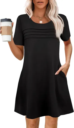 Womens Dresses Casual Short Sleeve Tunic Summer Midi Dress for Women S-XXL