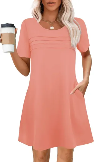 Womens Dresses Casual Short Sleeve Tunic Summer Midi Dress for Women S-XXL